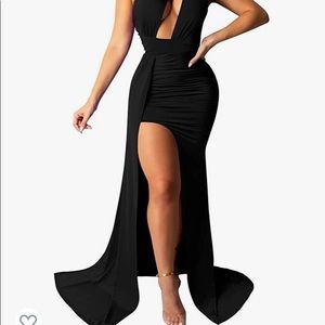 One shoulder high split evening dress